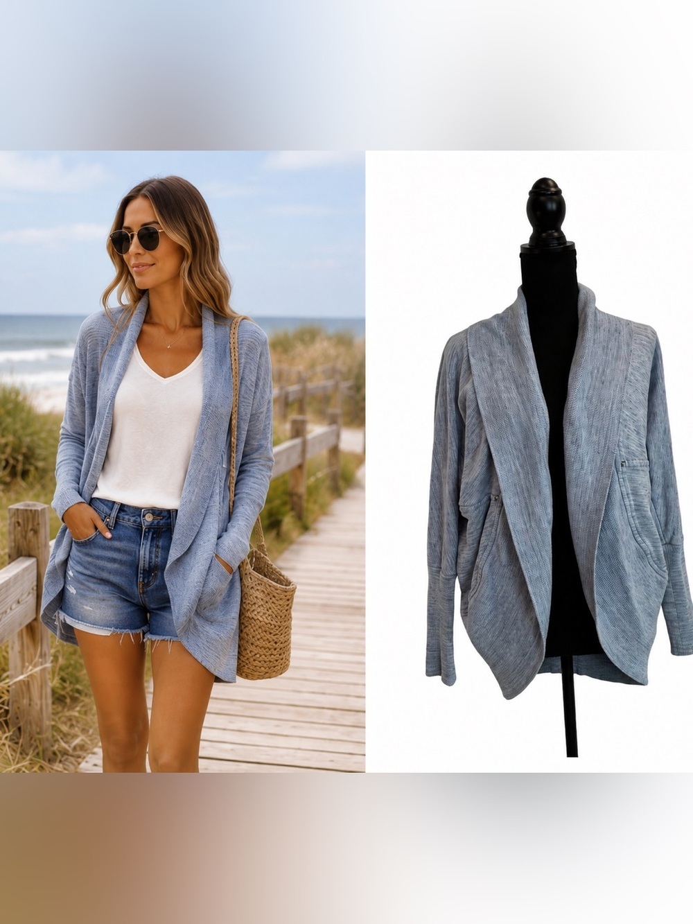 ARITZIA Wilfred Diderot Cocoon blue open front circle cardigan Sz S